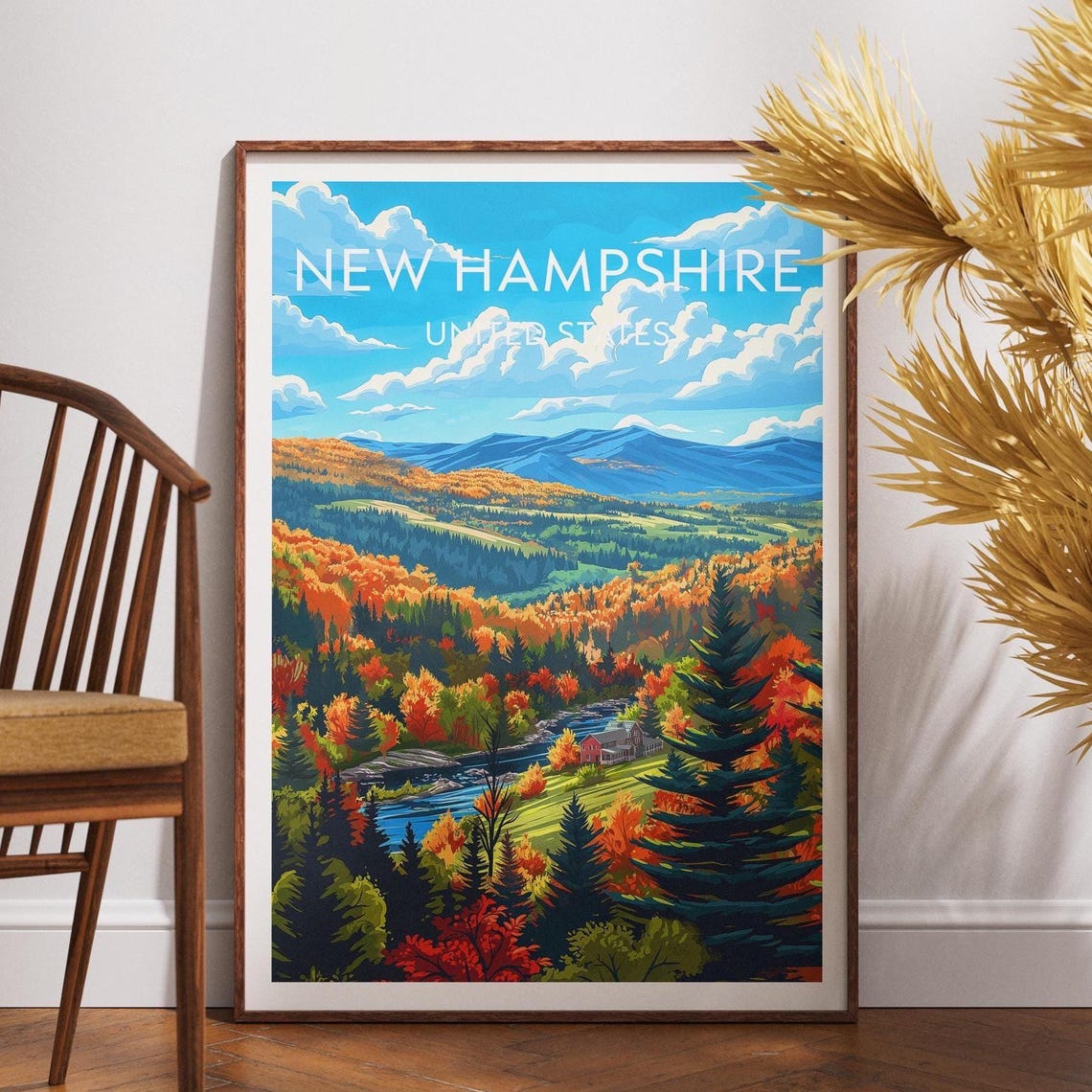 New Hampshire United States Fall Foliage River Valley Travel Poster