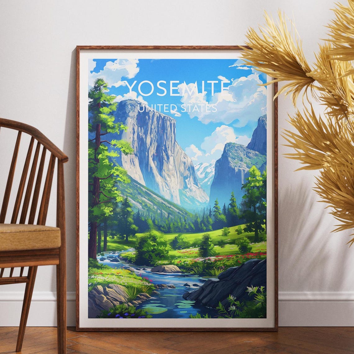 Yosemite United States Valley Cliffs River Pine Forest Travel Poster