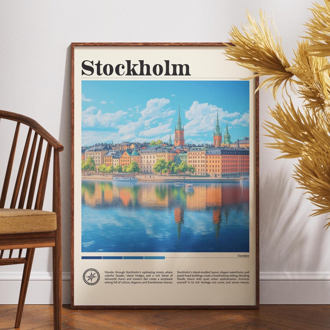 Stockholm Sweden Panoramic Harbor Skyline Waterfront Travel Poster