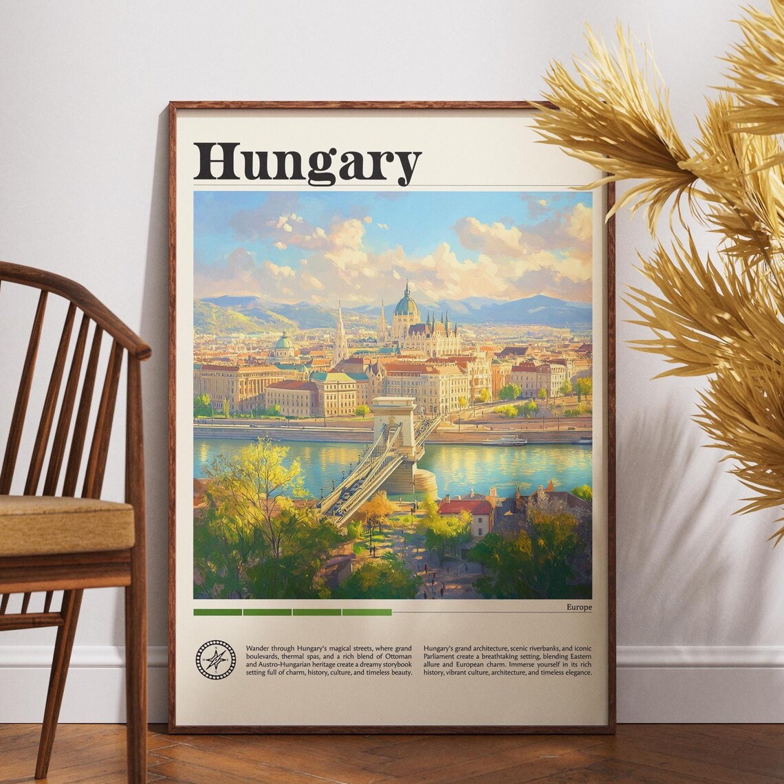 Hungary Budapest Parliament Danube Bridge Sunset Europe Travel Poster