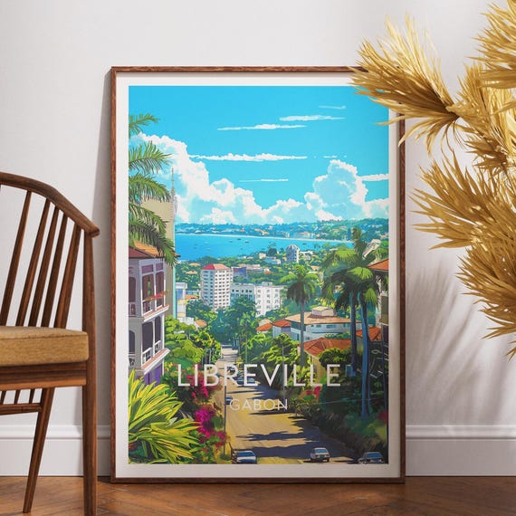 Libreville Poster Gabon Print Travel Wall Art Africa African Wildlife City