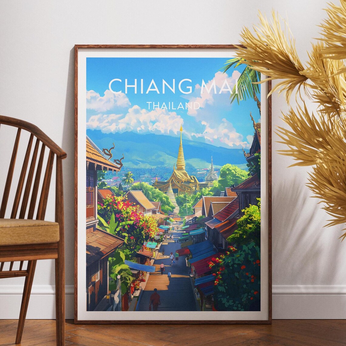 Chiang Mai Thailand Old City Temple Street Bazaar Travel Poster