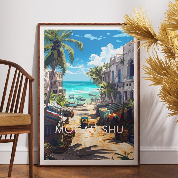 Mogadishu Somalia Coastal Market Street Seaside Travel Poster