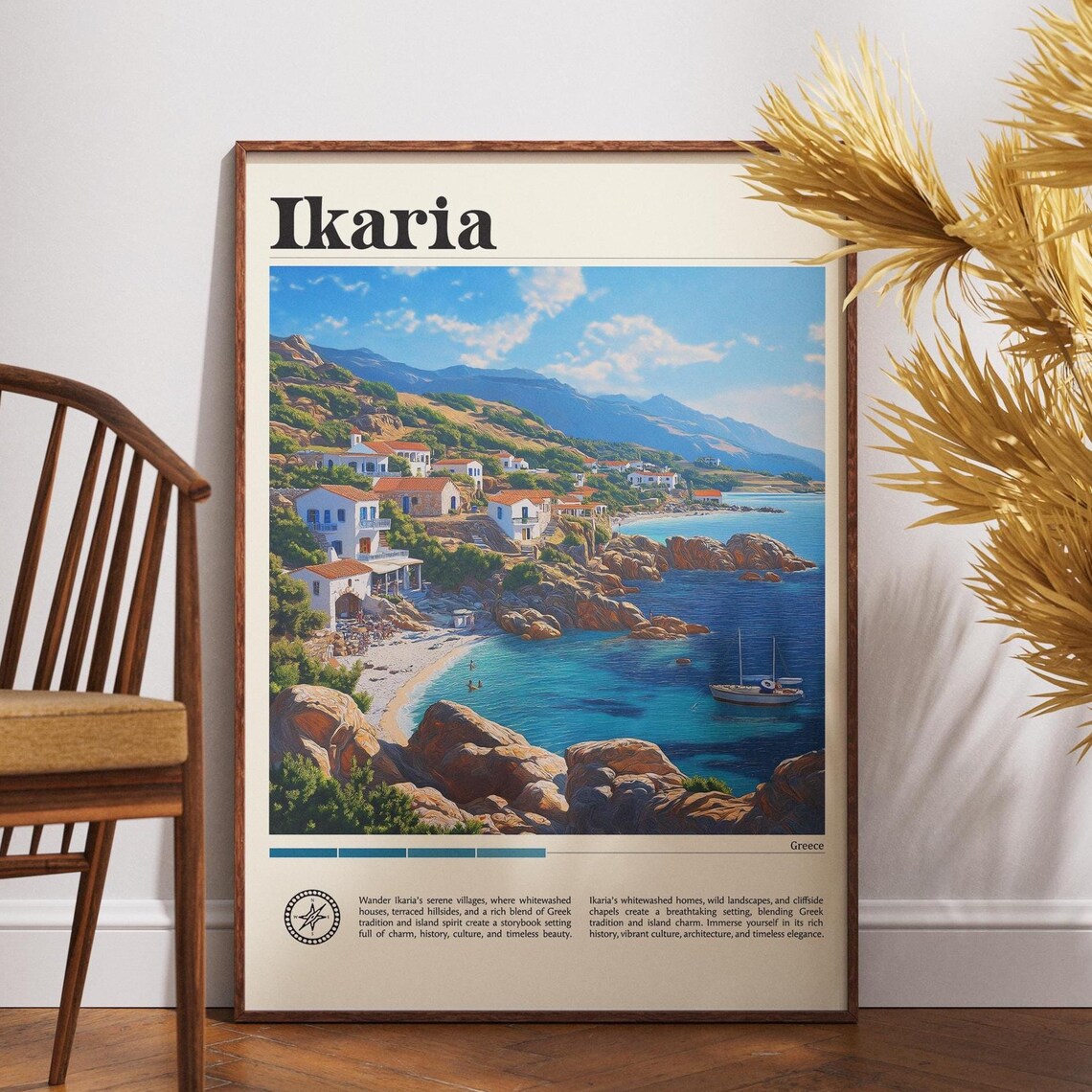 Ikaria Greece Rocky Cove Coastal Village Classic Travel Poster