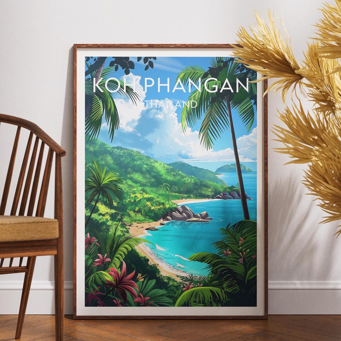 Koh Phangan Thailand Tropical Island Bay Green Hills Travel Poster