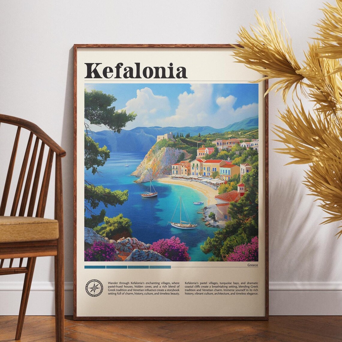 Kefalonia Greece Coastal Village Bay Sailboats Seaside Poster
