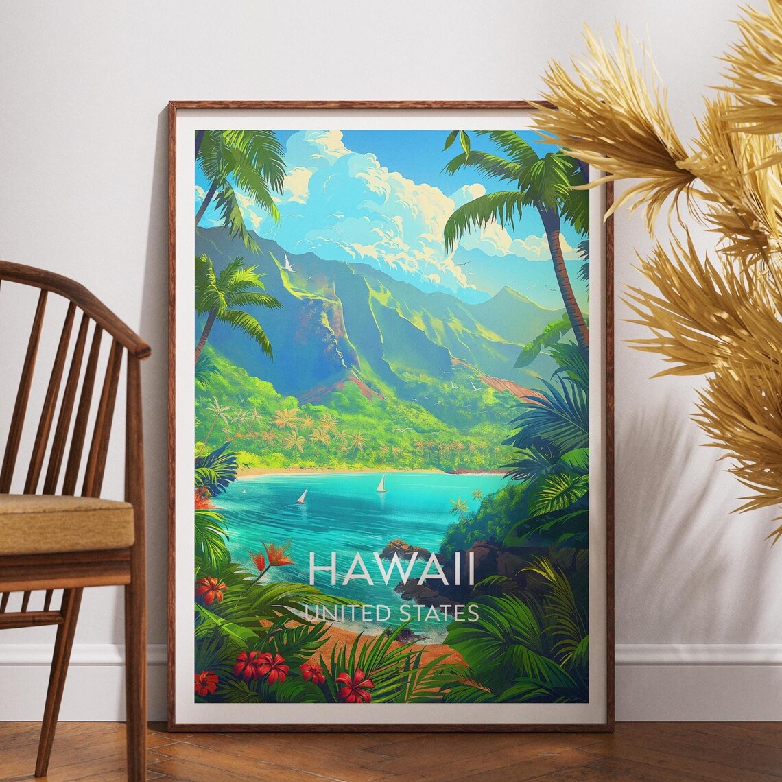Hawaii United States Tropical Island Bay Turquoise Water Travel Poster