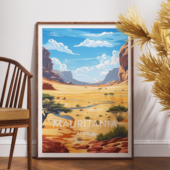 Mauritania Africa Desert Valley Camels Retro Vintage Travel Poster