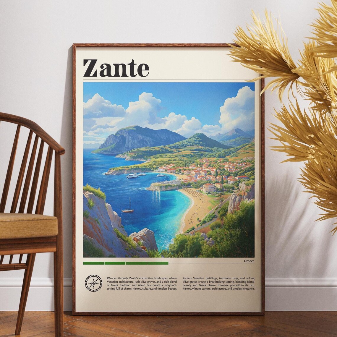 Zante Zakynthos Greece Cliff Bay Turquoise Beach Travel Poster