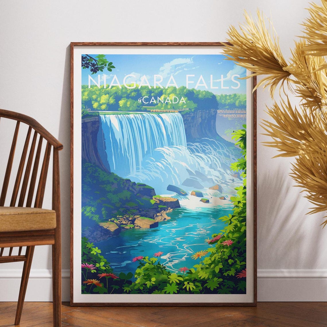 Niagara Falls Canada Waterfall Rapids Lush Summer Travel Poster