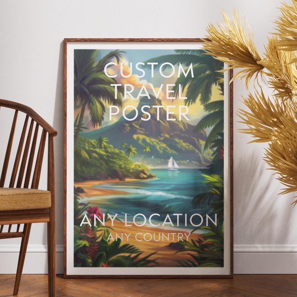 Personalized Tropical Beach Custom Travel Poster Any Location Gift