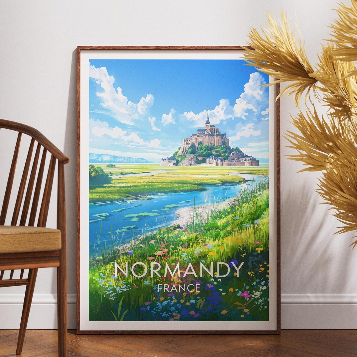 Normandy France Mont Saint Michel Wildflower Meadow Scene Poster
