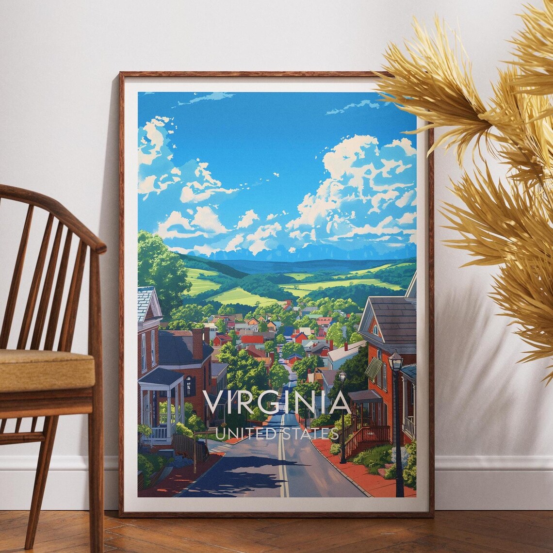Virginia Small Town Street Rolling Hills Vintage Travel Poster