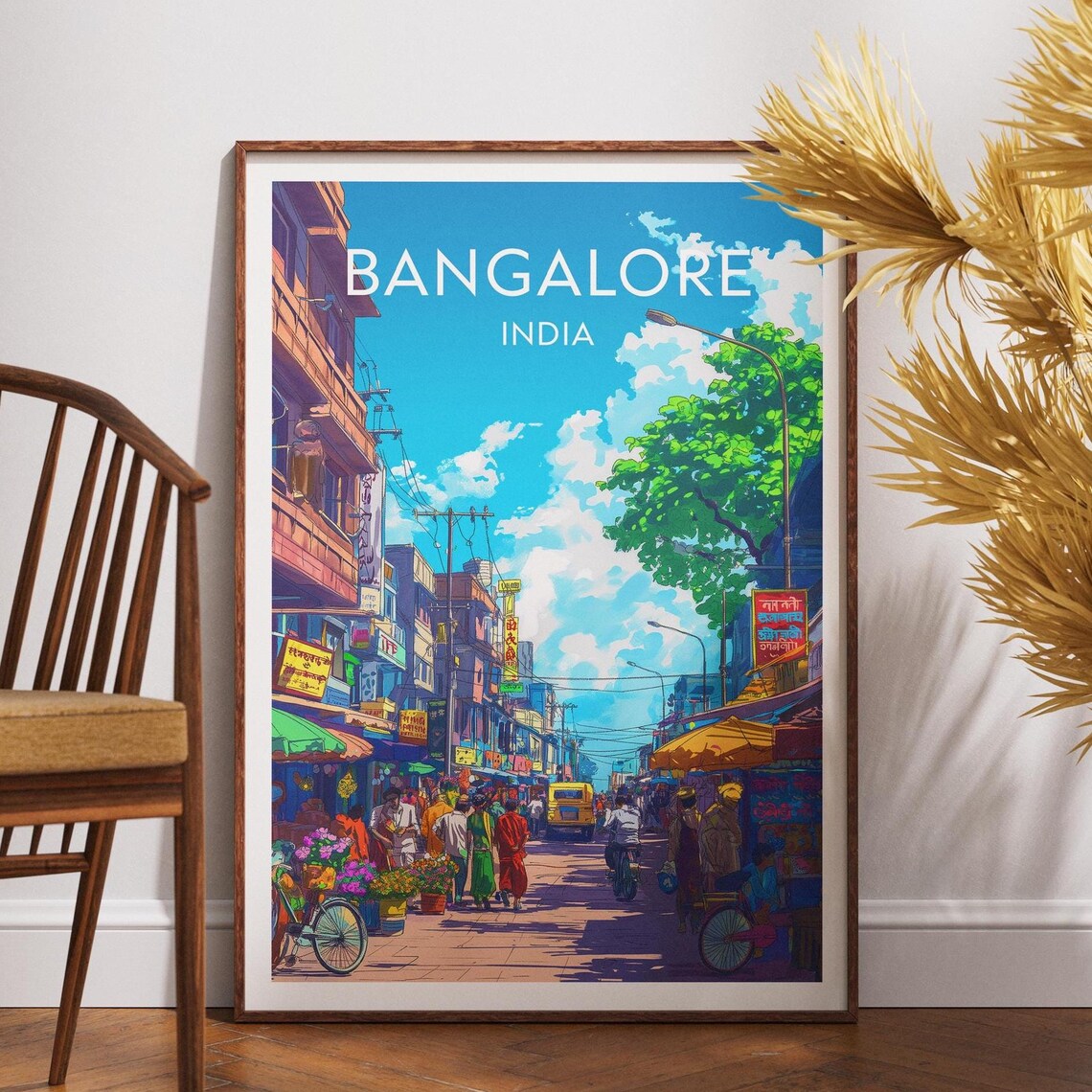Bangalore India City Street Anime Illustration Vintage Travel Art Poster