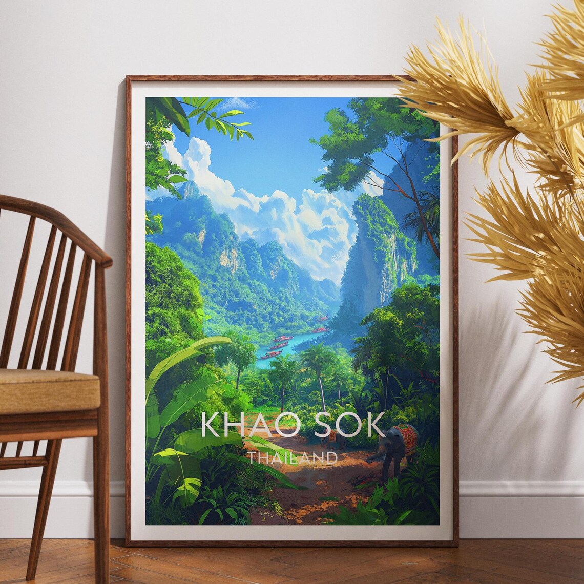 Khao Sok Thailand Jungle River Canyon Elephant Safari Travel Poster