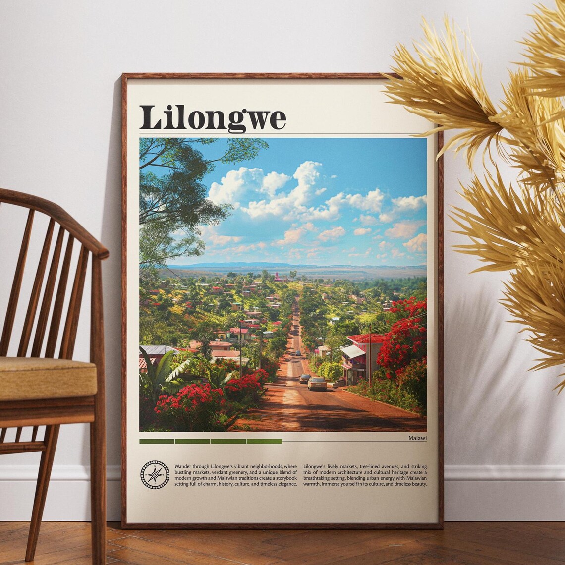 Lilongwe Malawi African City Hills Vintage Style Travel Poster