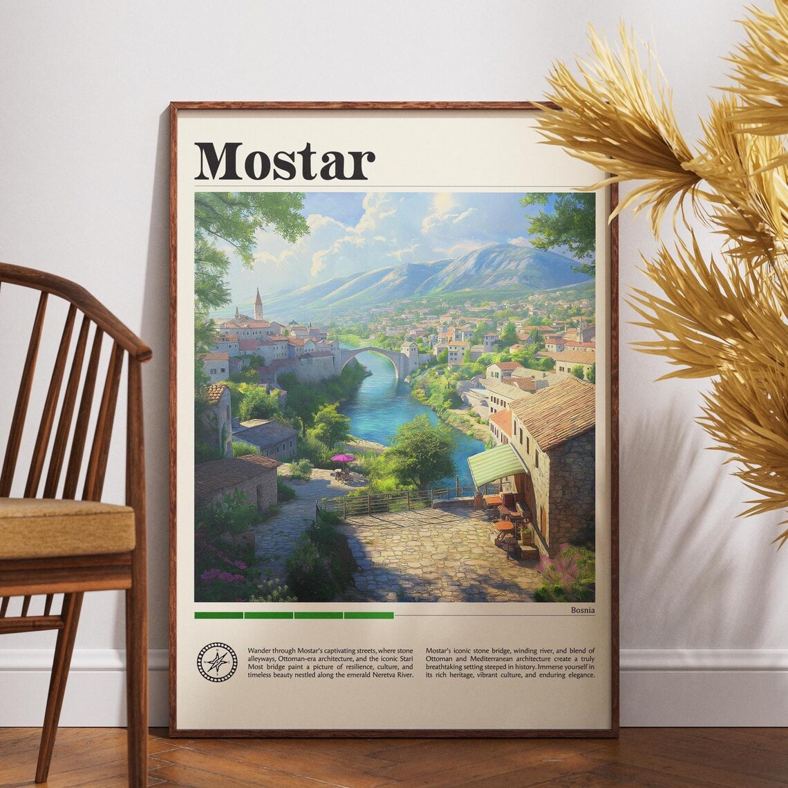 Mostar Bosnia Retro Travel Art Vintage Adventure Europe Wall Poster