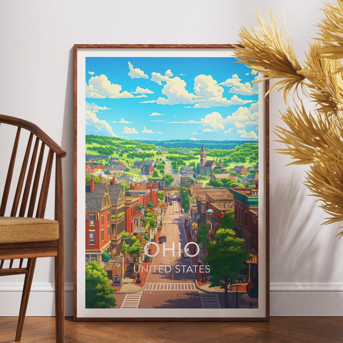 Ohio United States Small Town Main Street Vintage Travel Poster