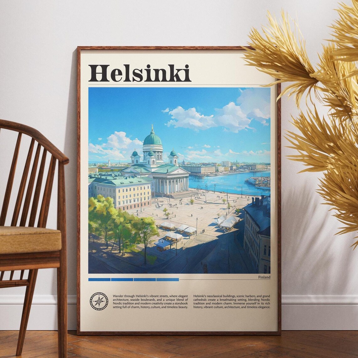 Helsinki Finland Cathedral Harbor City Vintage Travel Poster
