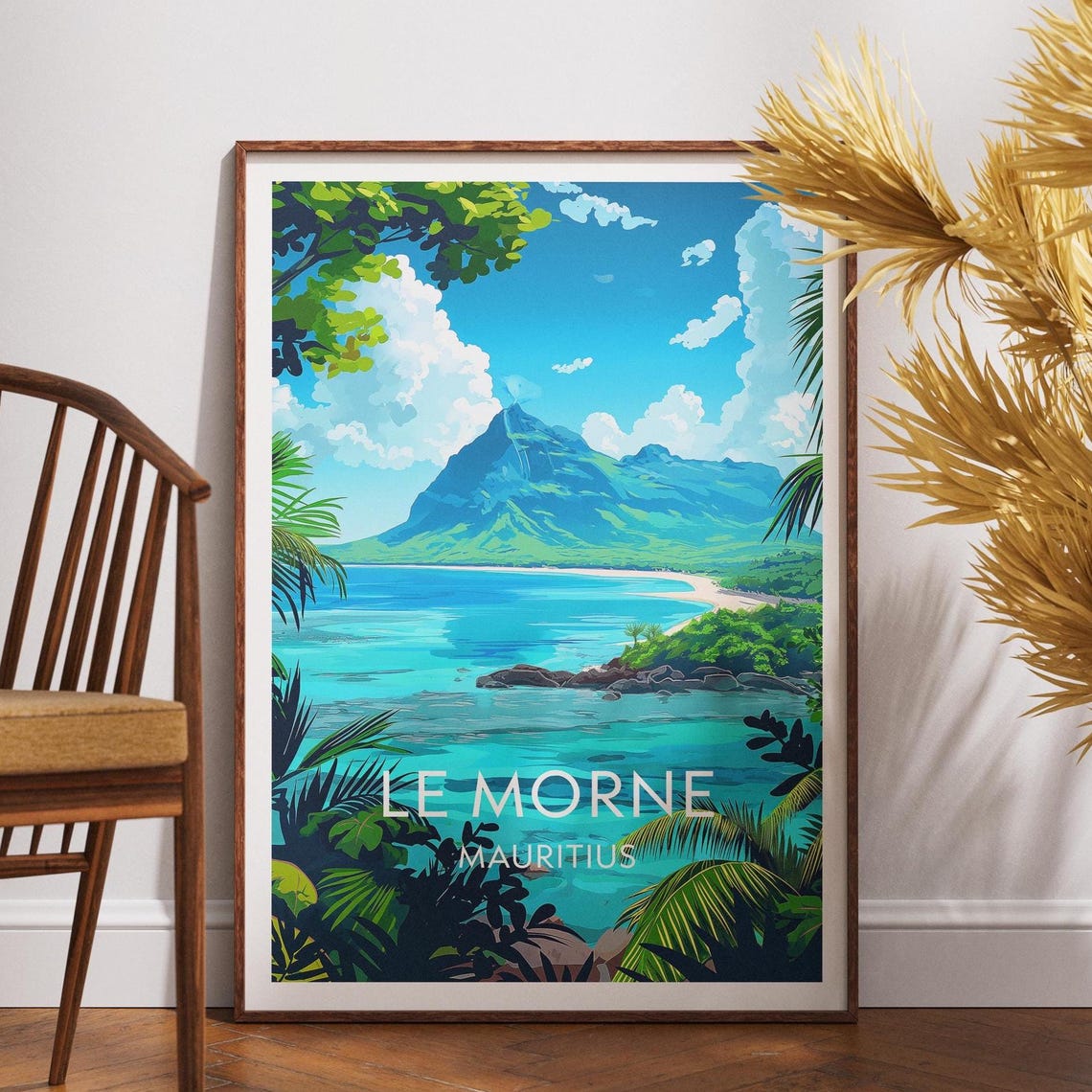Le Morne Mauritius Mountain Peak Lagoon Island Travel Poster