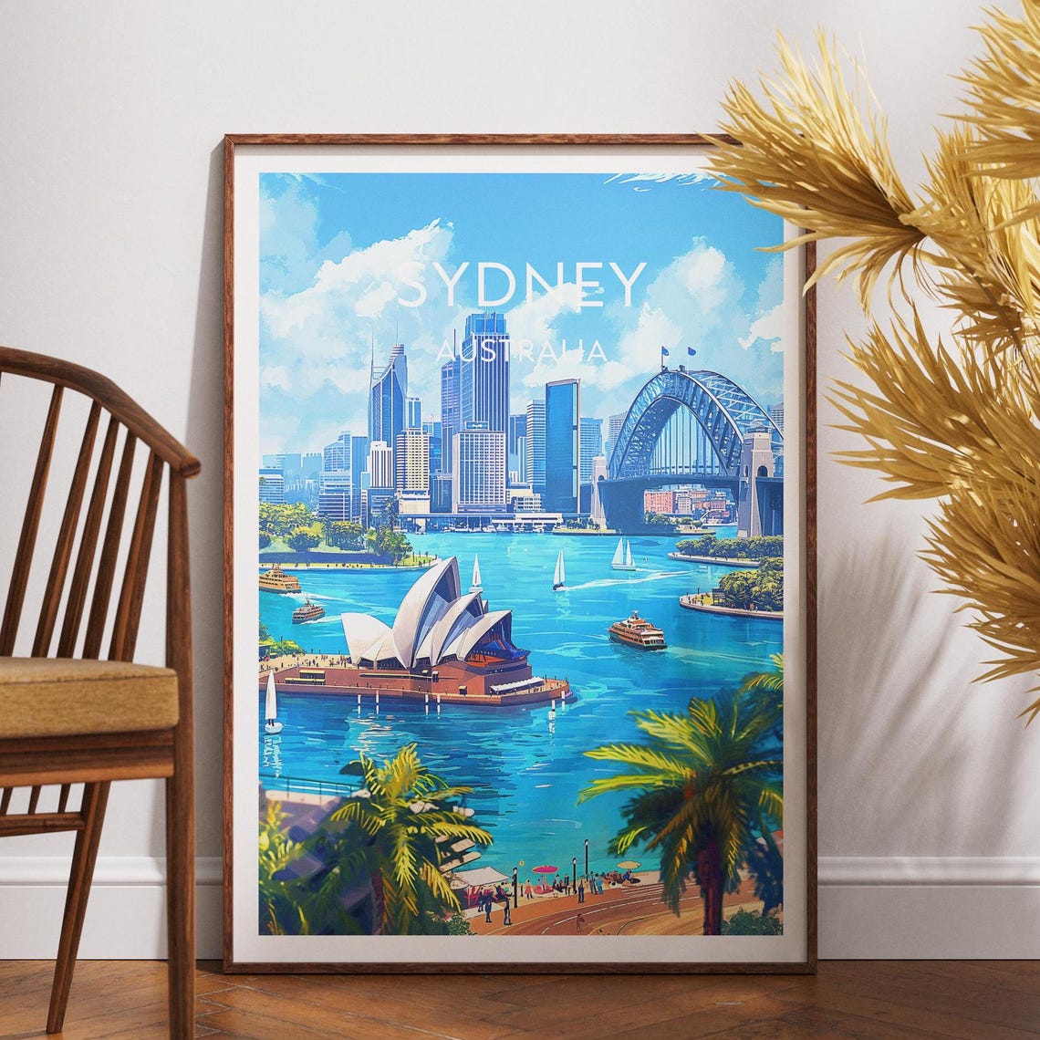 Sydney Australia Opera House Harbour Bridge Skyline Travel Poster