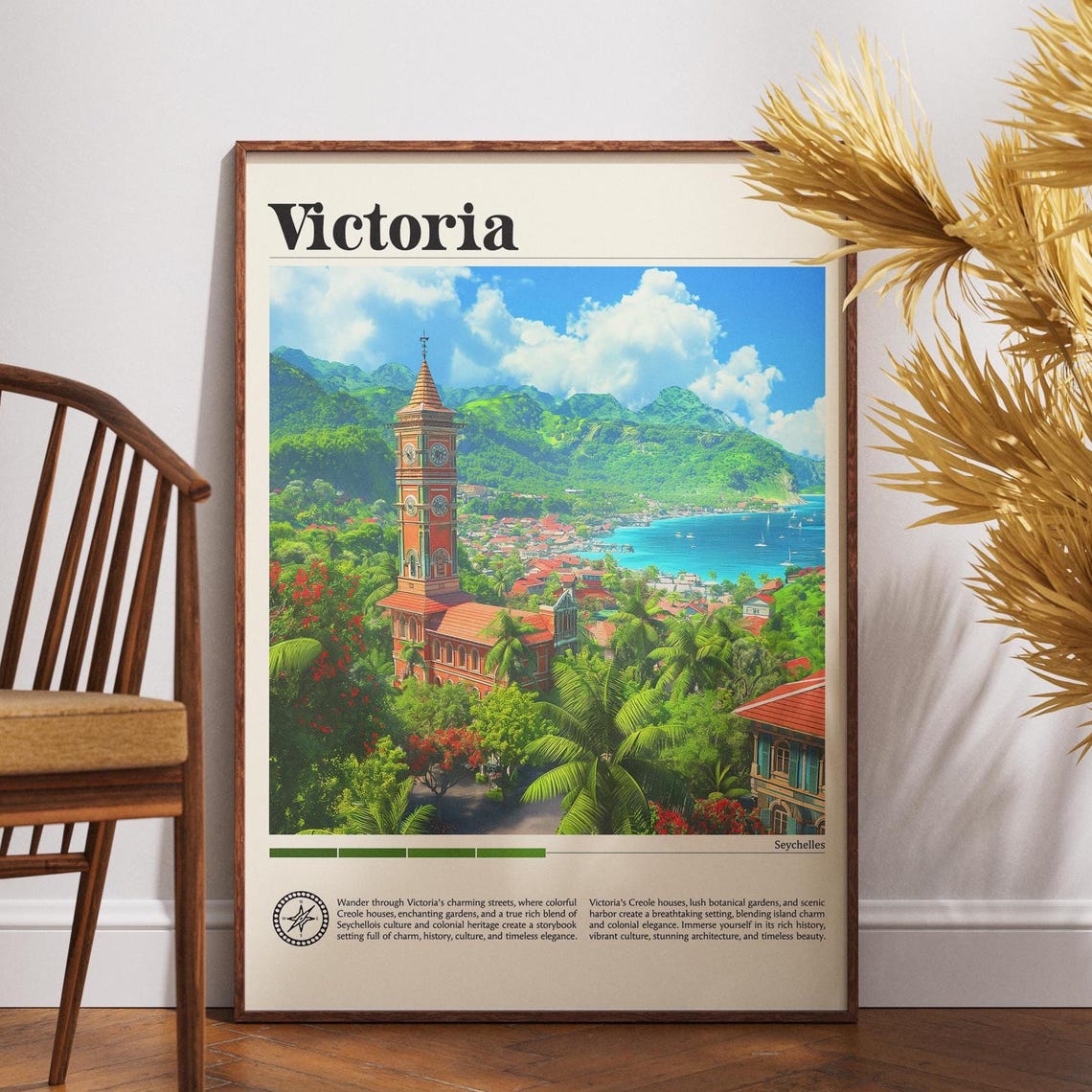 Victoria Seychelles Clock Tower Harbor Town East Africa Travel Poster