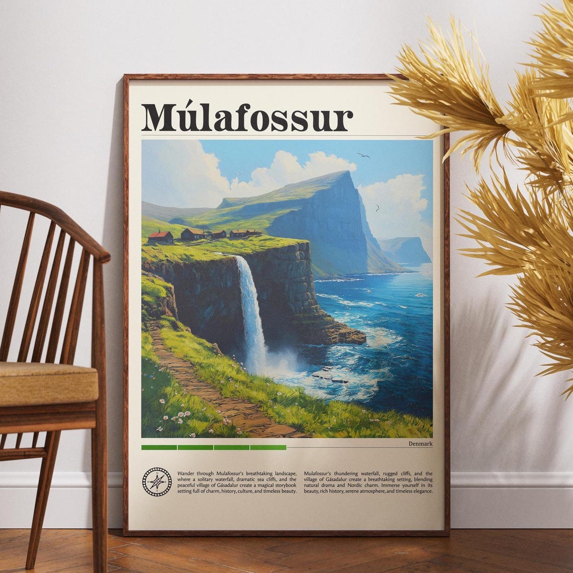 Mulafossur Waterfall Faroe Islands Denmark Travel Poster Art