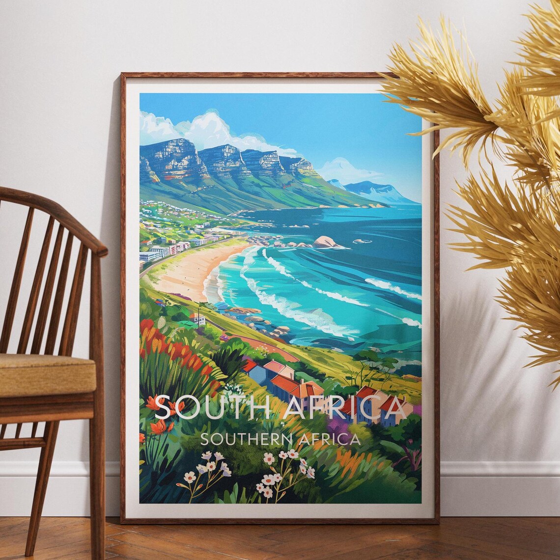 South Africa Cape Coast Turquoise Sea Mountain Scenic Travel Poster
