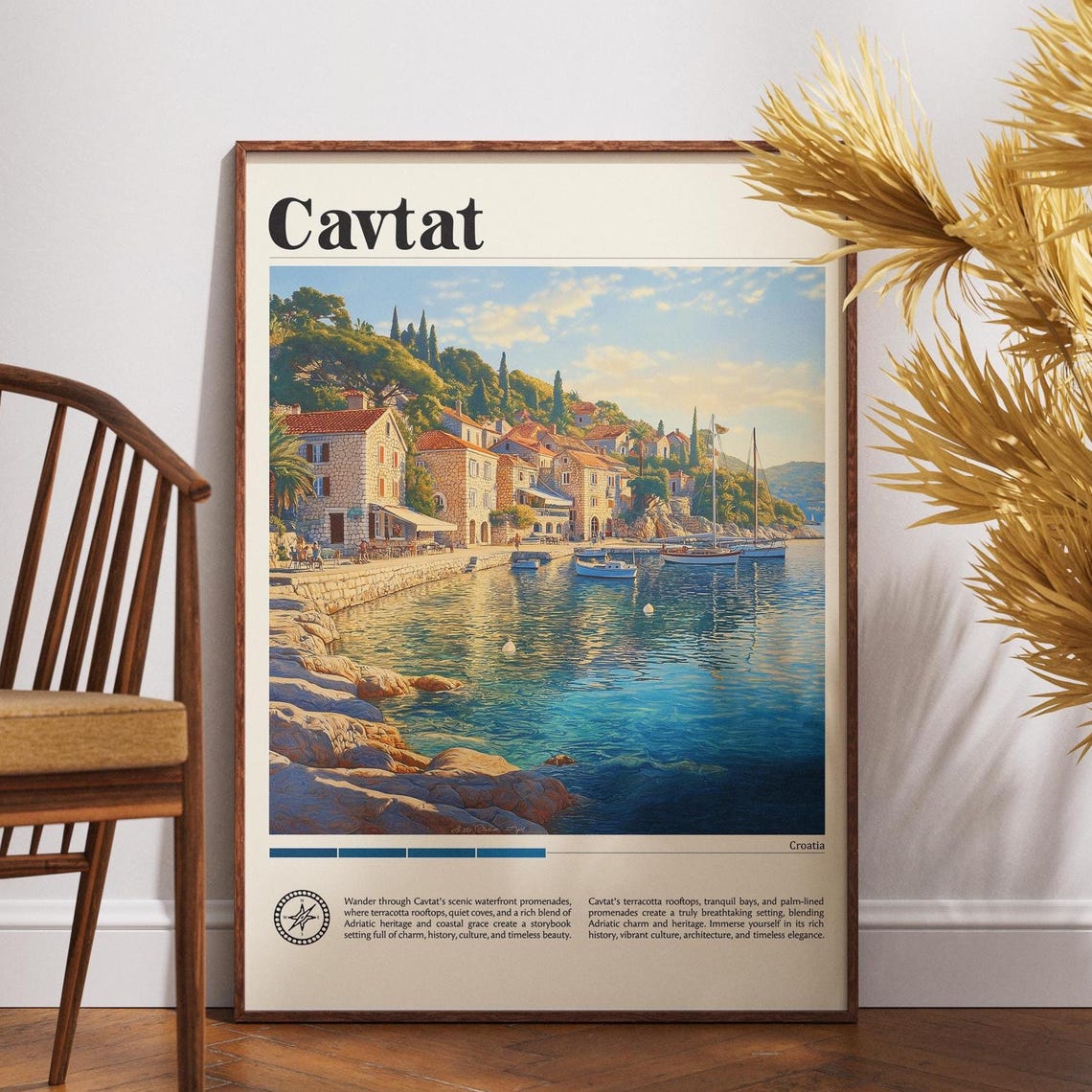 Cavtat Croatia Coastal Harbor Terracotta Rooftop Scenic Travel Poster