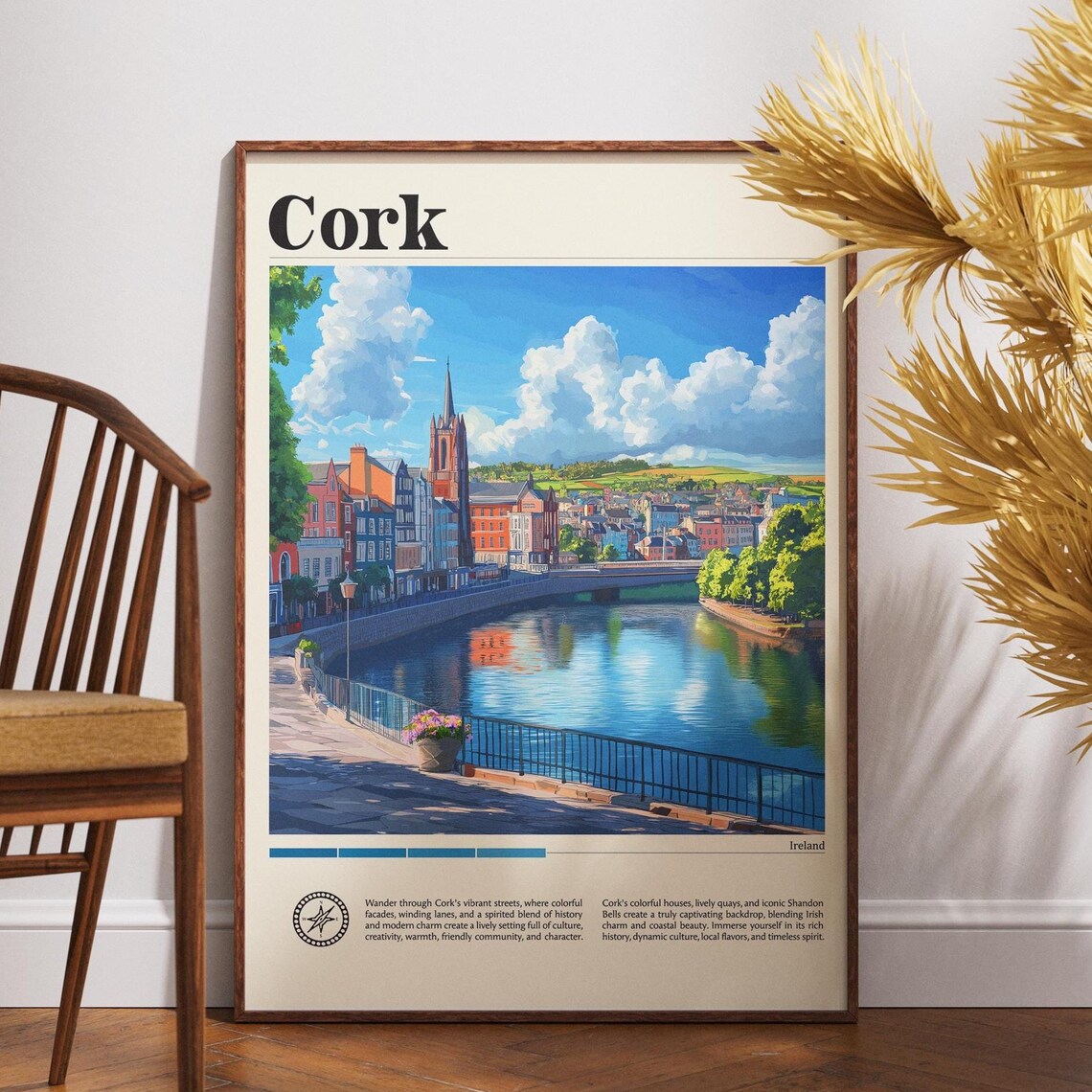 Cork Ireland River Lee Quays Shandon Spire Colorful City Travel Poster