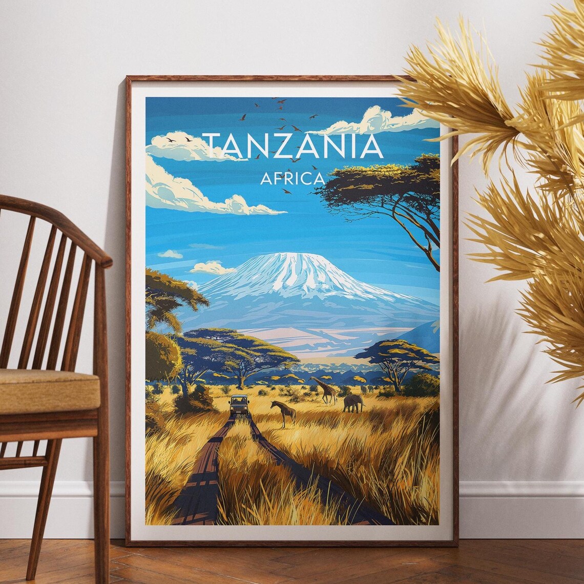 Tanzania Africa Kilimanjaro Safari Jeep Acacia Sunset Travel Poster