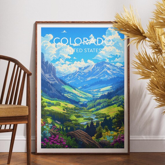 Colorado Rocky Mountain Meadow Summer Landscape Vintage Poster