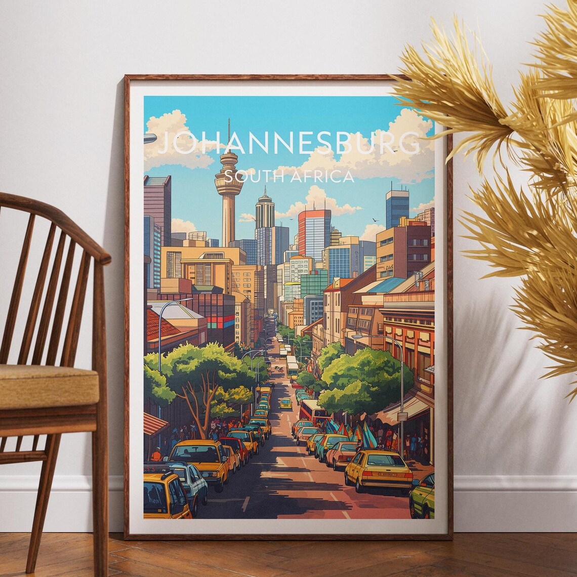 Johannesburg South Africa City Street Taxi Scene Travel Poster