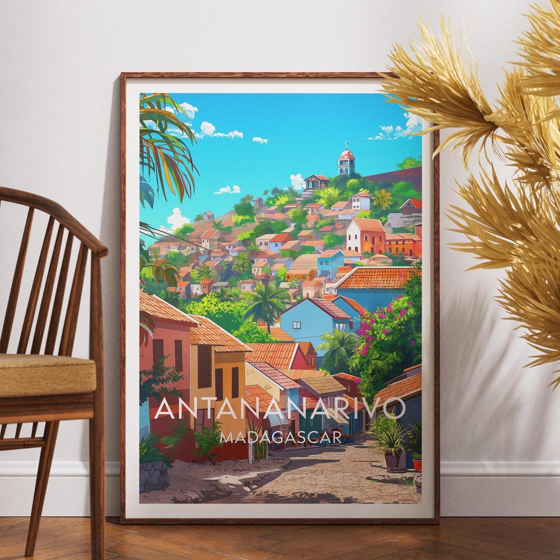 Antananarivo Madagascar Palm Trees Street Scene Travel Poster