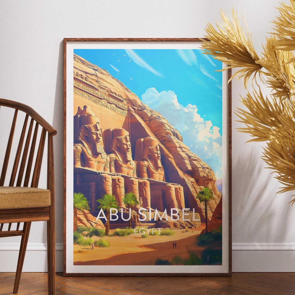 Abu Simbel Egypt Ancient Rock Temples Illustrated Pharaoh Travel Poster