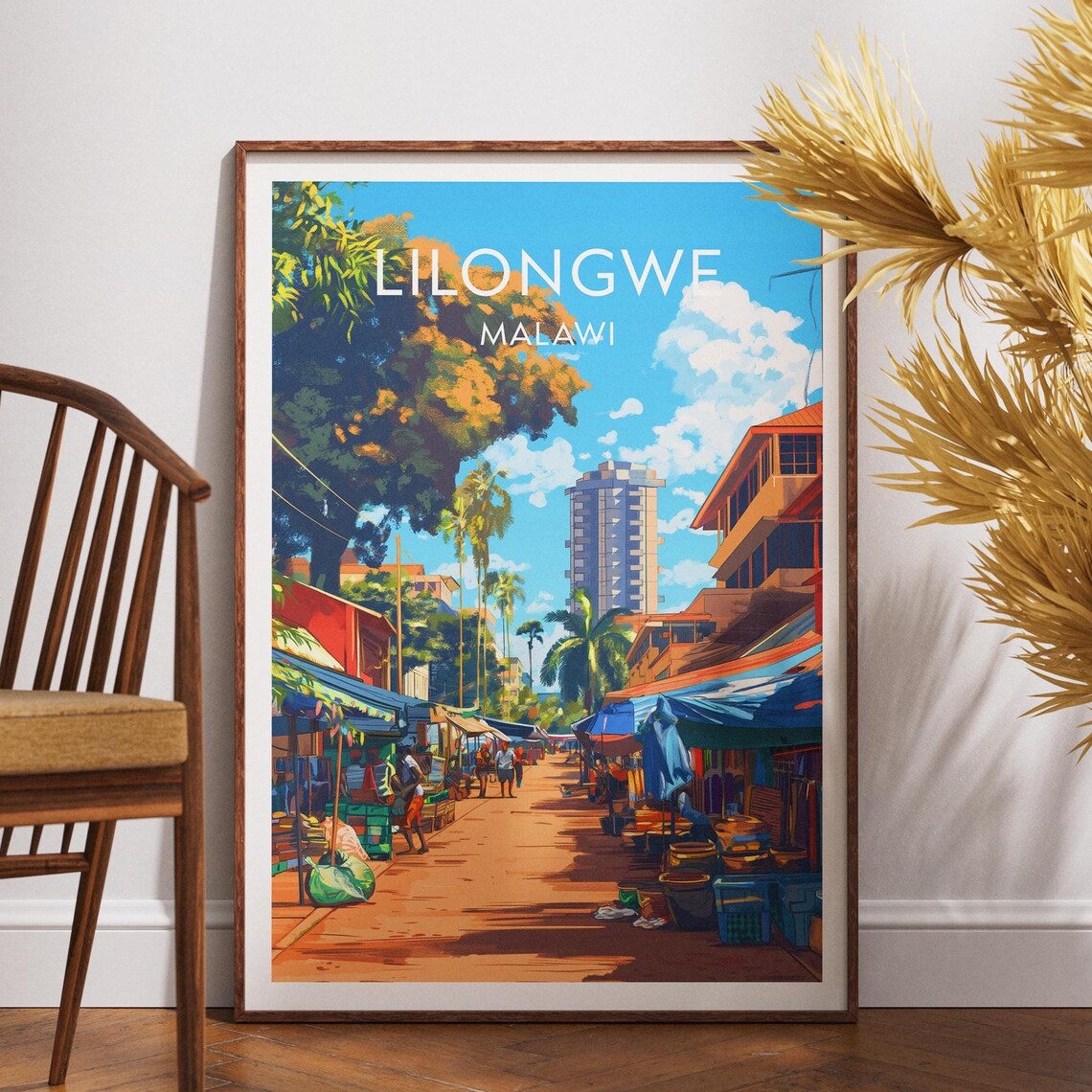 Lilongwe Malawi Bustling Vibrant Market Street City Travel Poster