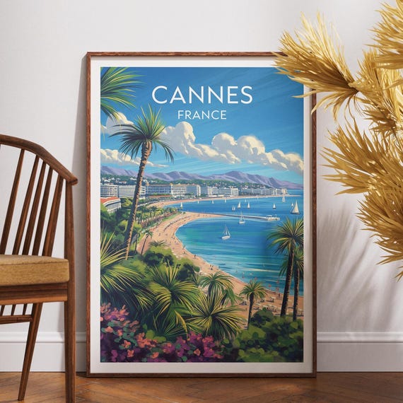 Cannes France Travel Print French Riviera Wall Art Poster Prints Illustration Decor