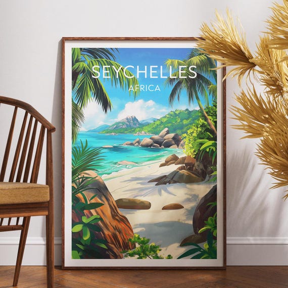 Seychelles Travel Print Ocean Poster Africa Wall Art Coast