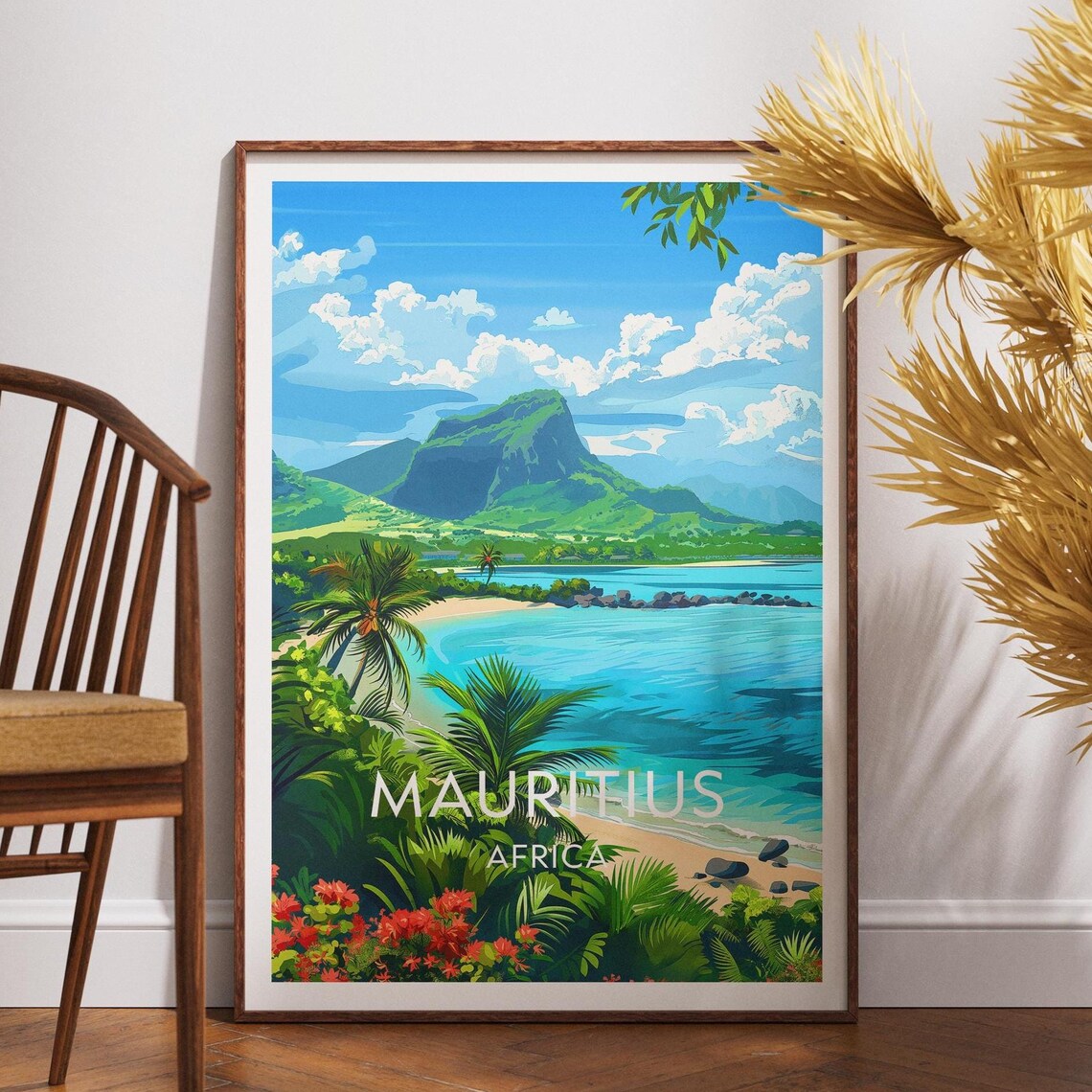 Mauritius Africa Sailboat Palm Lagoon Tropical Travel Poster