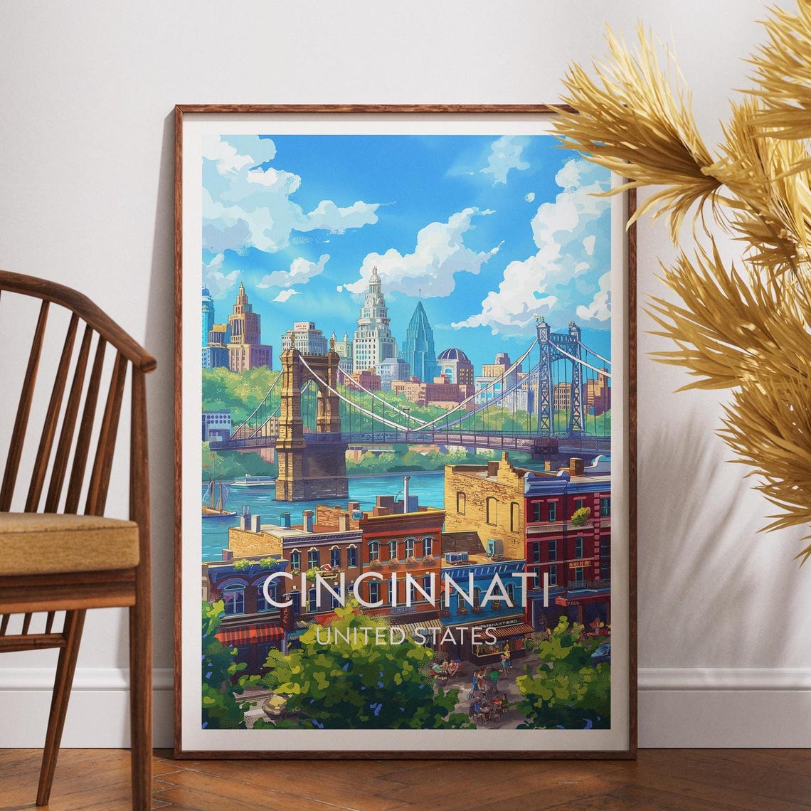 Cincinnati Vintage Travel Art Skyline Retro City Adventure Wall Poster
