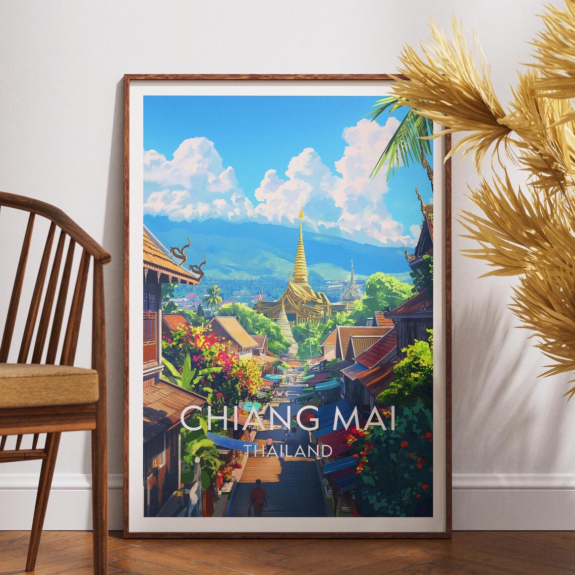 Chiang Mai Thailand Golden Temple Old Street Mountain Travel Poster