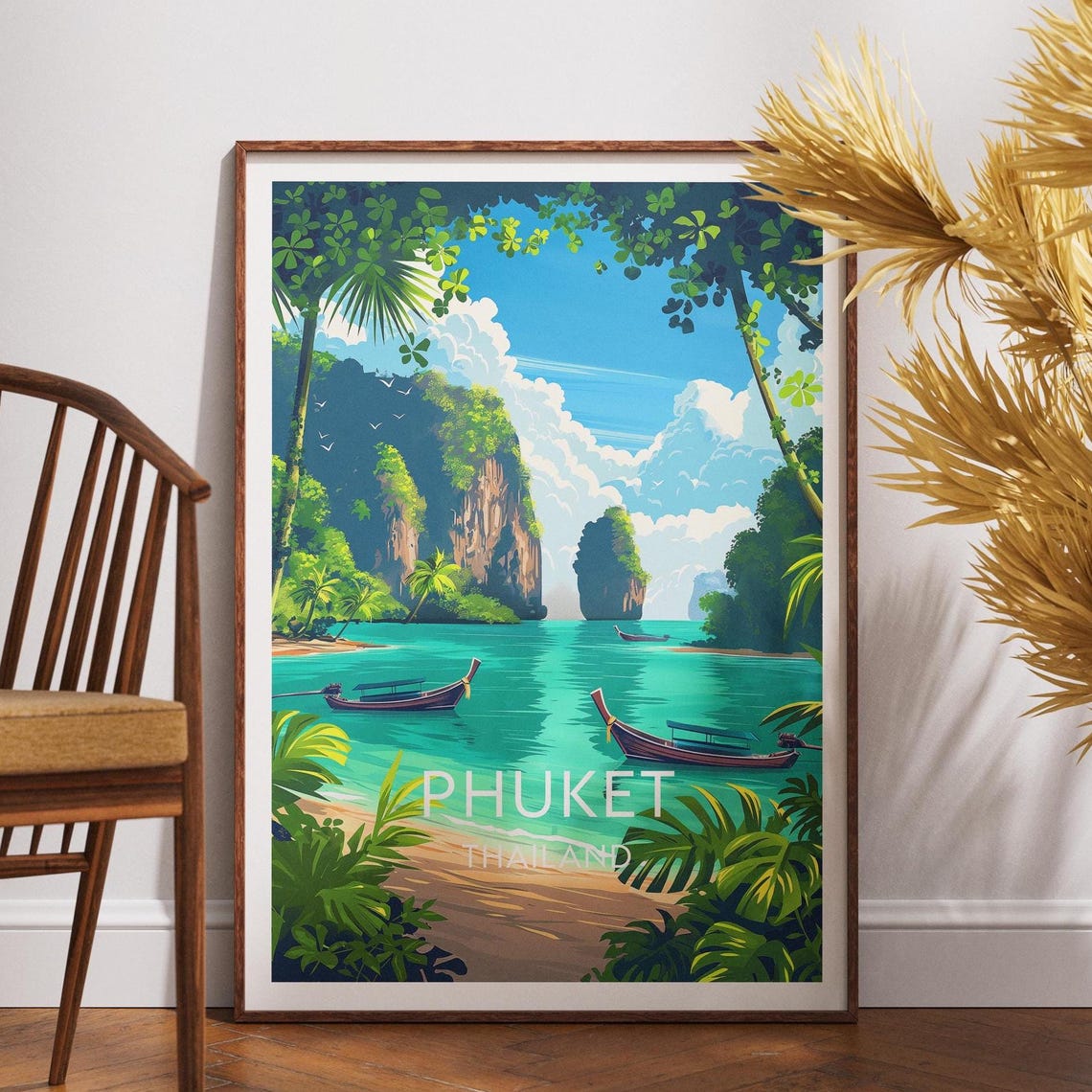 Phuket Thailand Limestone Cliffs Emerald Lagoon Travel Poster