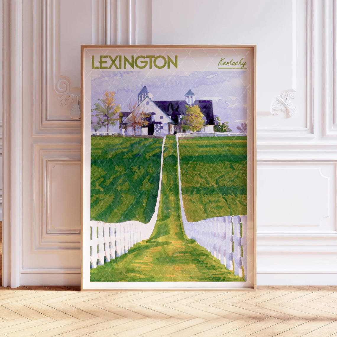 Lexington Kentucky Horse Barn White Fences Watercolor Poster