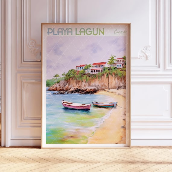 Playa Lagun Watercolor Art Print Curacao Caribbean Islands Travel Poster World Cities Wall Pastel Colors