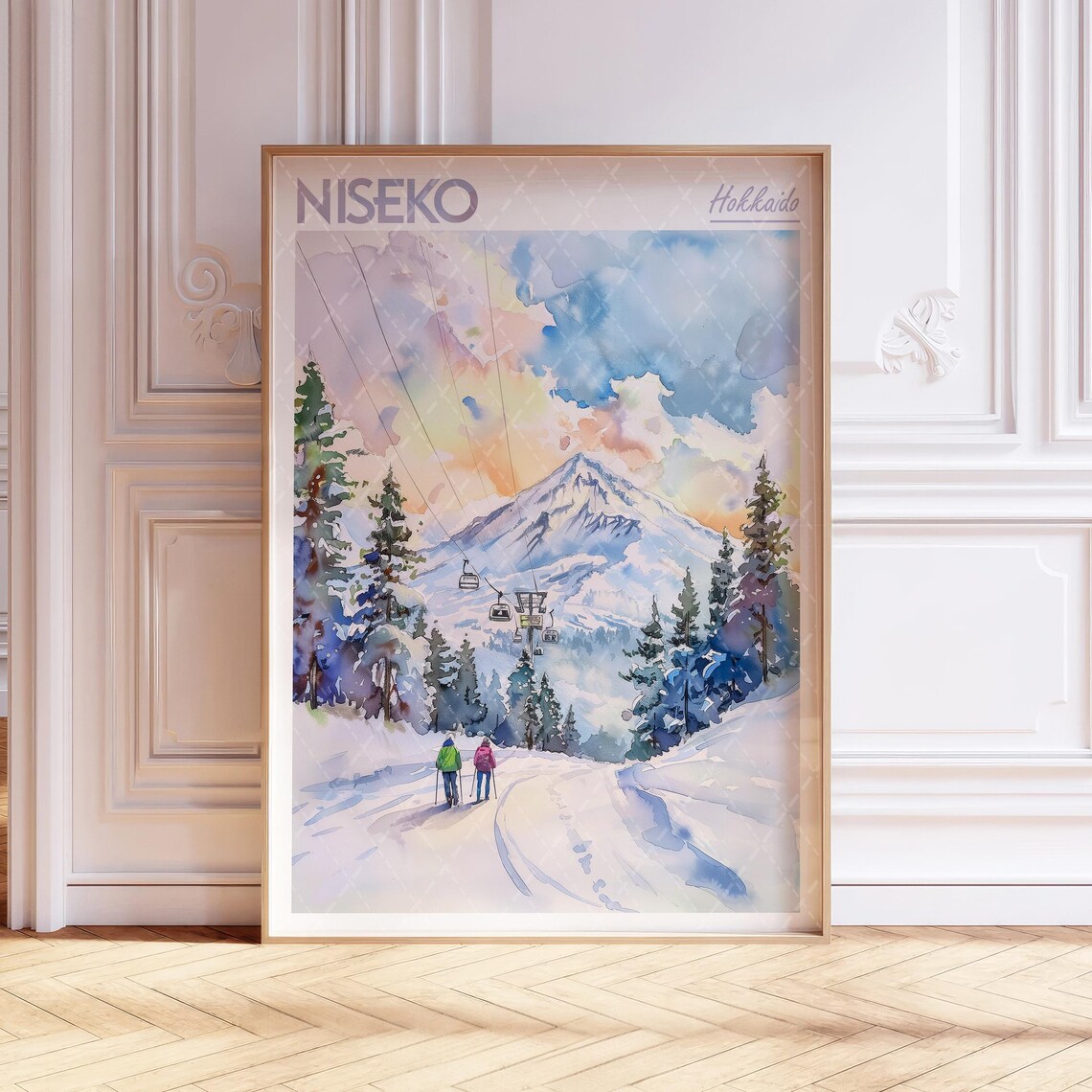 Niseko Hokkaido Watercolor Winter Ski Resort and Gondola Poster