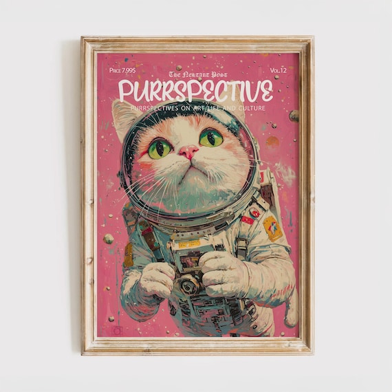 Purrspective Astronaut Cat Camera Pink Space Funny Art Poster
