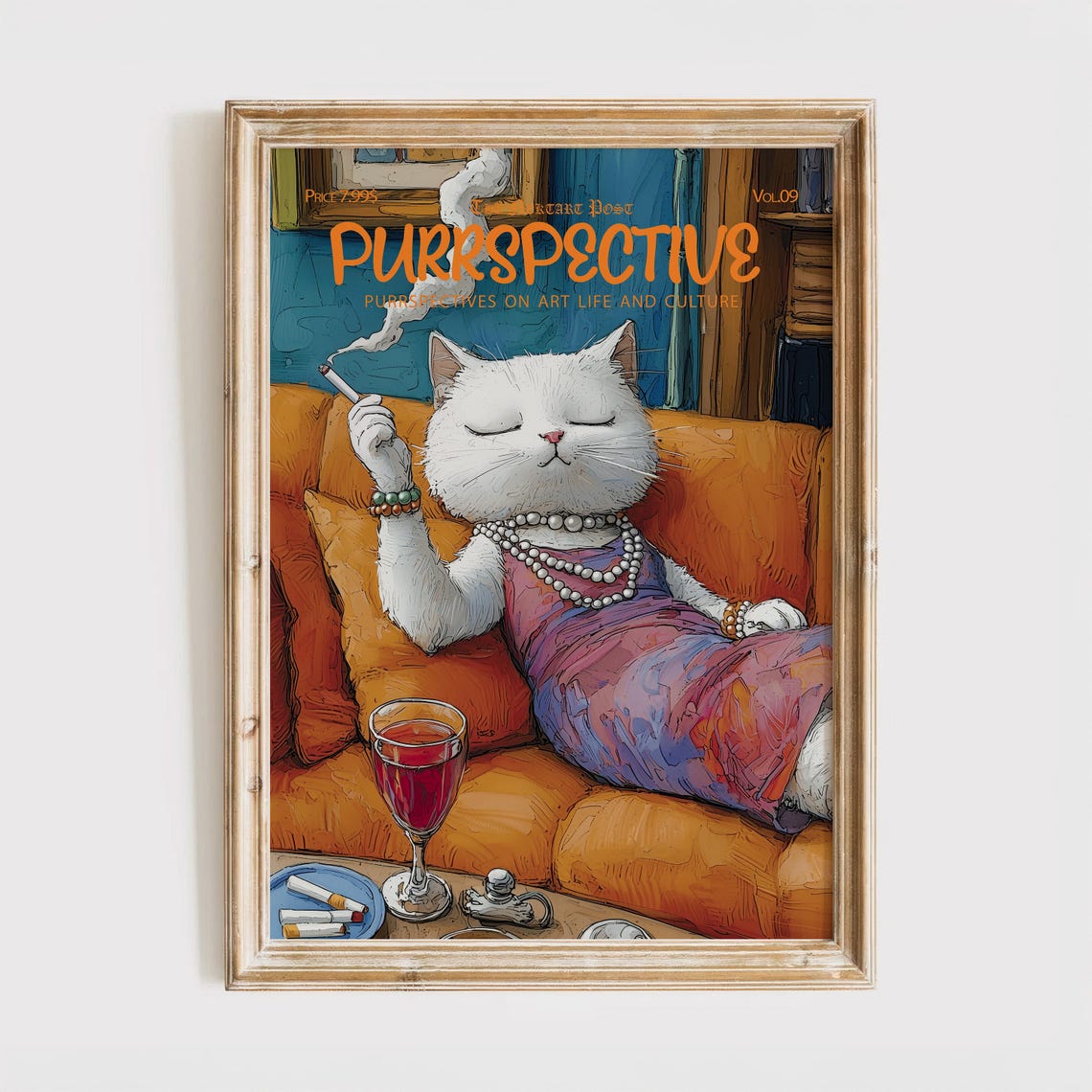 Purrspective Magazine Cover Print Funny Cat Poster White Gift For Lover