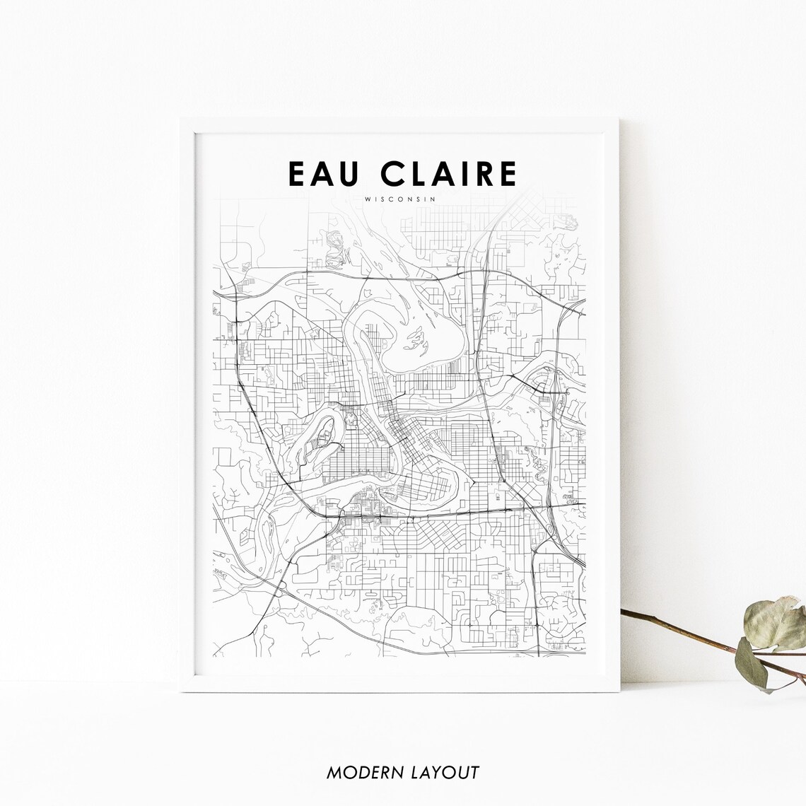 Eau Claire WI Map Print, Wisconsin Nursery Decor