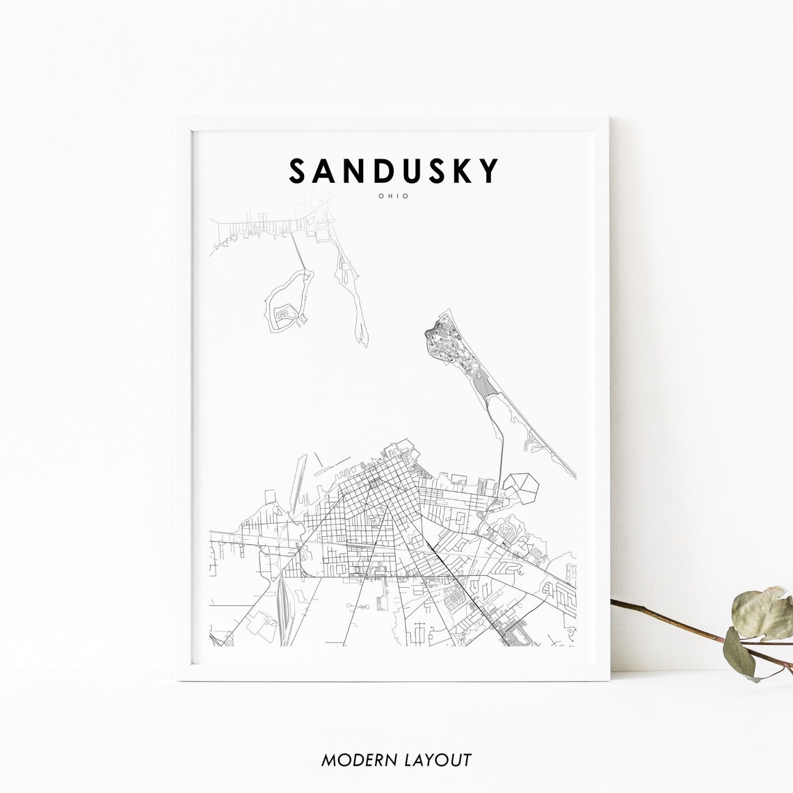 Sandusky Ohio Lake Erie Modern City Street Map Minimalist Poster