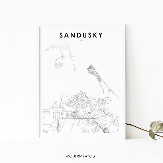 Sandusky Oh Map Print Ohio Usa Art Poster Lake Erie City Street Road Nursery Room Wall Office Decor